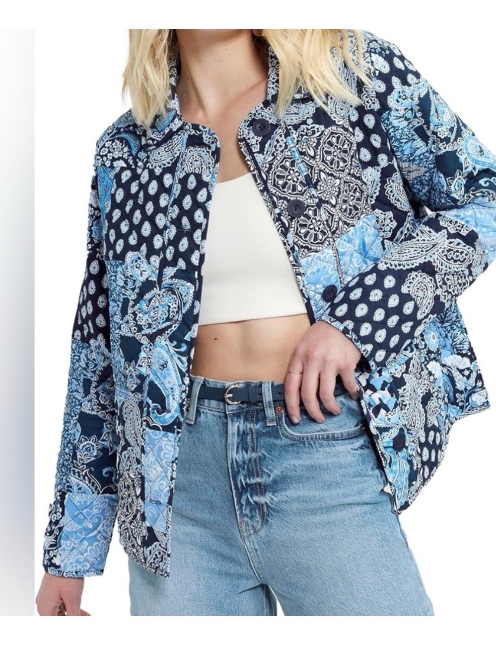 Vera Bradley Blue Patchwork Paisley Zip Jacket